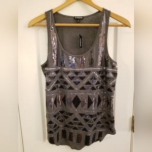 NWT Express Women's Gray Sequin Tank Top